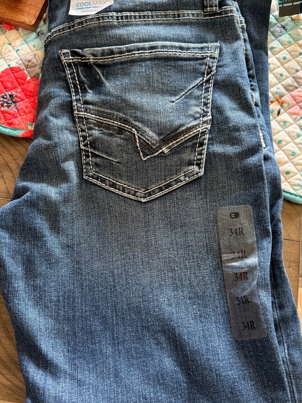 BKE Straight Leg Jeans in Dark Blue Denim with Contrast Stitching